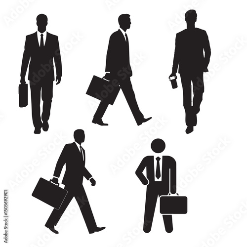 silhouettes of businessmen walking and standing with briefcases representing office workers corporate professionals career business lifestyle and workplace routine