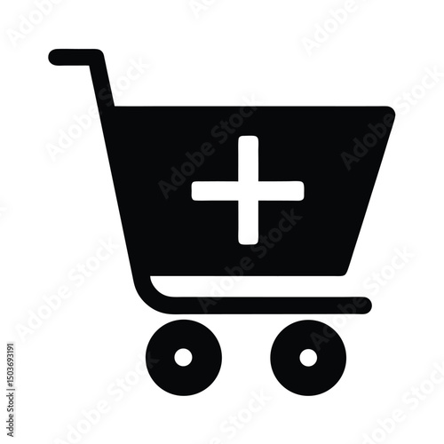shopping cart with plus symbol icon vector illustration
