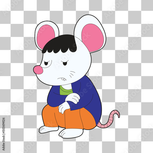 Emotional flat or lowbrow illustration of a sad mouse character. This expressive cartoon rodent is perfect for children’s books, emotion-themed artwork, pet stories, and gentle melancholic scenes.