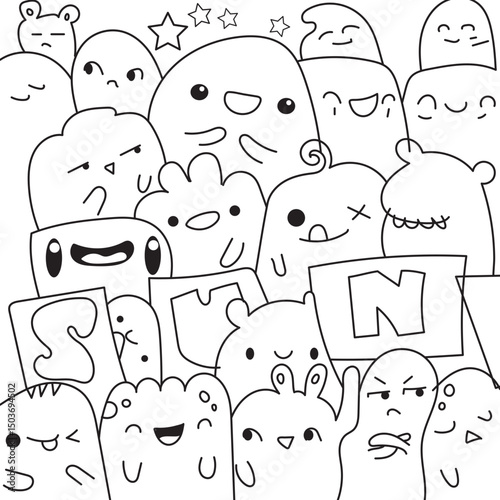 seamless pattern with funny monsters	