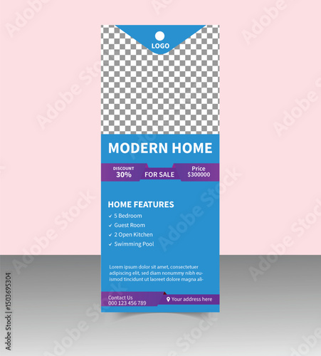 Modern Real Estate Roll-Up Banner Design Template for Property Promotion, Realtor Advertising, Open House Events, and Real Estate Agency Marketing Display Stand