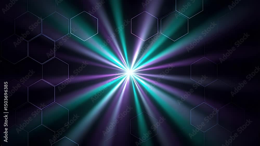 Abstract graphic design with radiating light through a honeycomb pattern