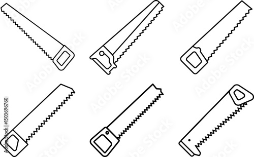 Set of saw tool outline vector illustration, coloring book page line art	