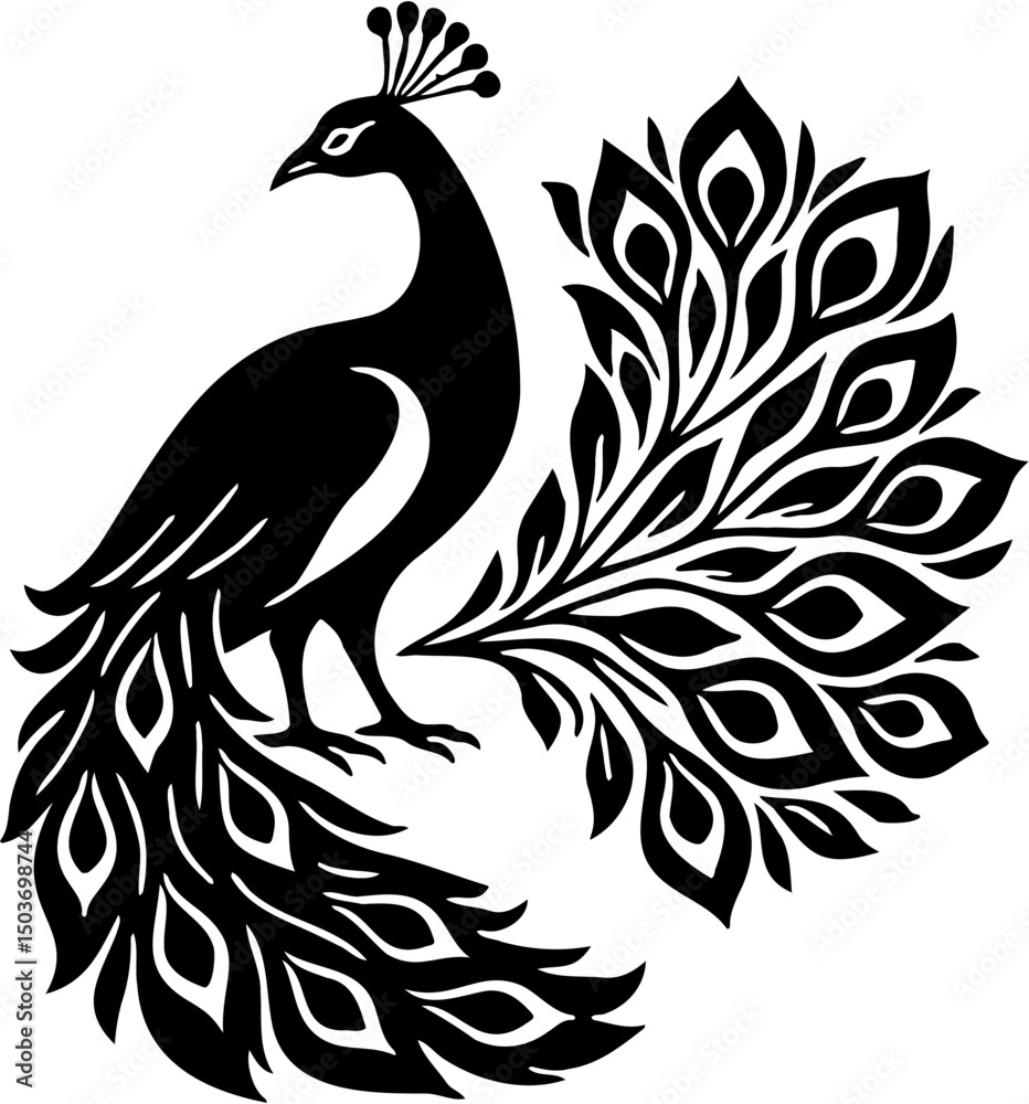 Obraz premium Peacock silhouette vector illustration, isolated on white