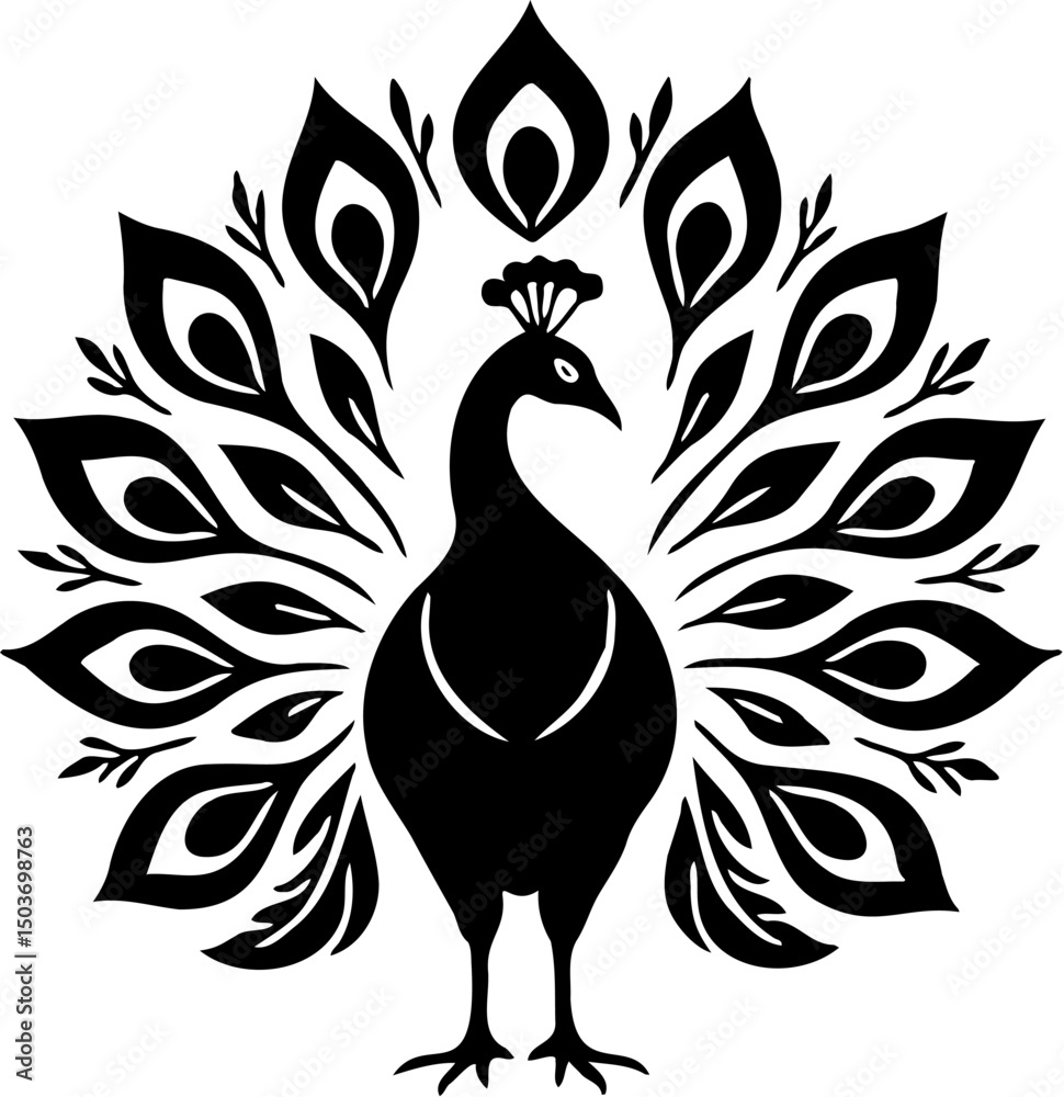 Fototapeta premium Peacock silhouette vector illustration, isolated on white
