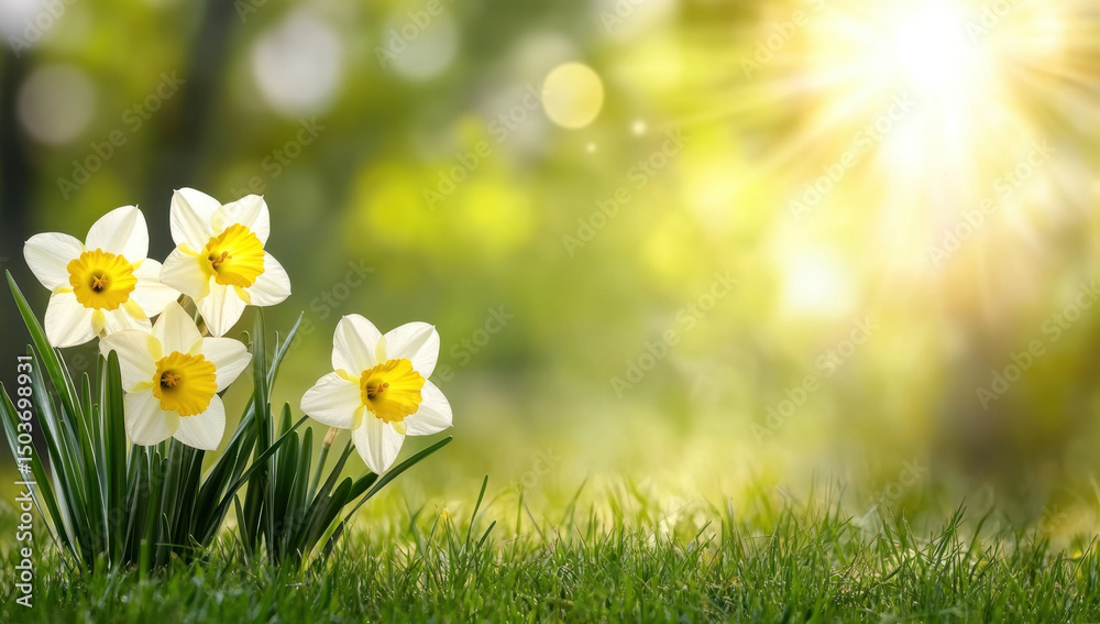 Fototapeta premium Spring Daffodils in a Sunny Meadow