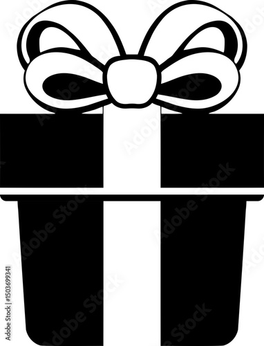 Solid Black Gift Box with Bow Icon - Present & Surprise Symbol