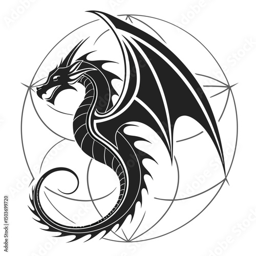 black and white tattoo of a dragon