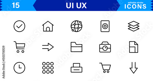 UI UX Design Icons Focused on Interface, Navigation, Prototyping, and User Flow Presented in a Minimal, Modern, and High-Quality Vector Format