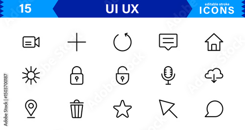 UI UX Design Icons Focused on Interface, Navigation, Prototyping, and User Flow Presented in a Minimal, Modern, and High-Quality Vector Format