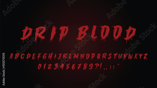 Drip Blood alphabet letters written blood. scrary dripping bloody letter  isolated vector illustration. Editable vector font . suitable for horror, halloween sense