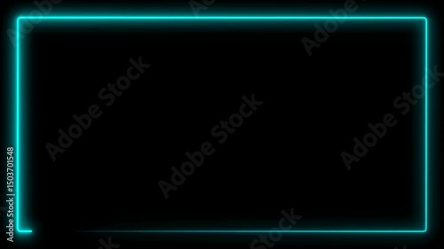Neon blue frame. Glowing frame. Looping animated background. Motion background. Transparent background. Alpha channel.
