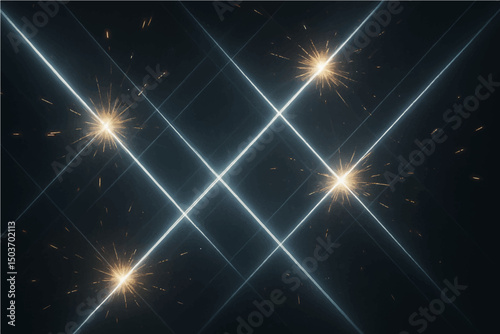 Abstract white light lines background with sparks.