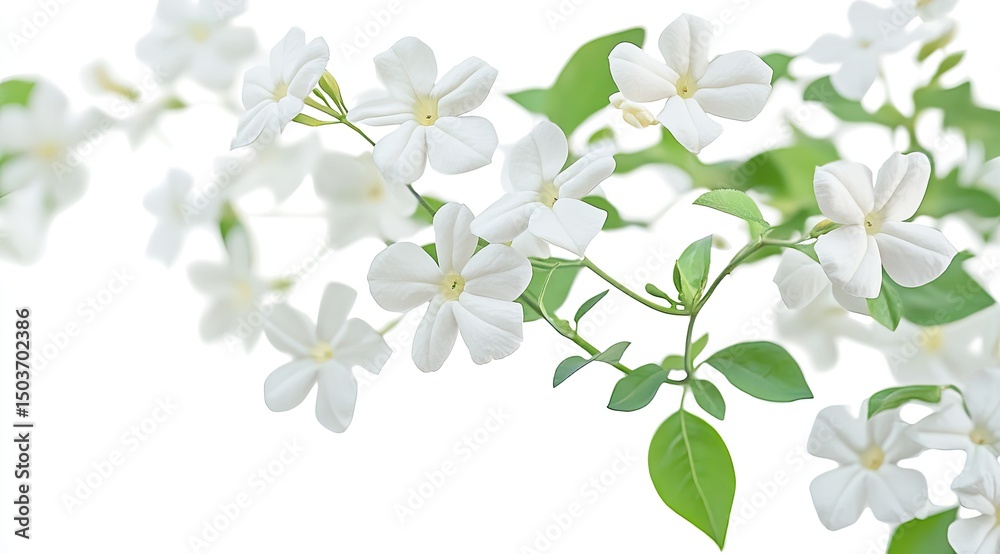 Fototapeta premium Delicate white flowers with green leaves on branches