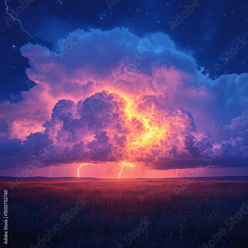 Lightning storm over field.