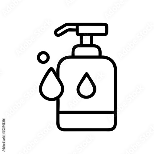 Hand soap dispenser icon with pump and water droplets illustration  