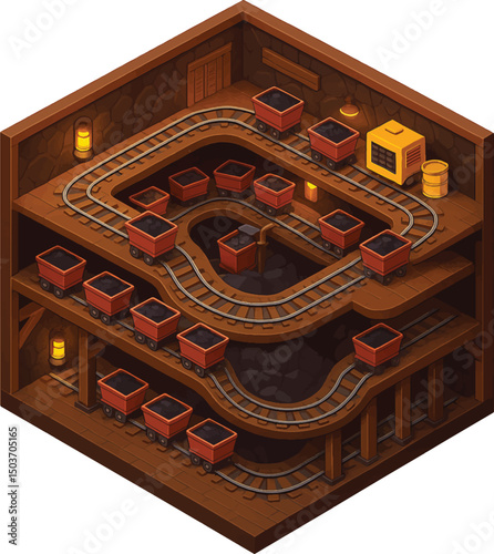 Isometric view of coal mining