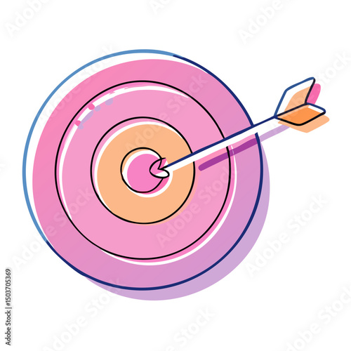 Cartoon target with an arrow hitting the center. Can be used by business blogs about goals, archery websites, or for motivational content.