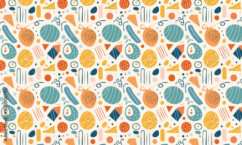 Surreal Celestial Pattern: Quirky Shapes & Vibrant Seamless Background