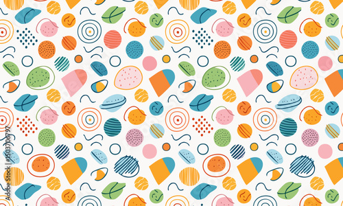 Surreal Celestial Pattern: Quirky Shapes & Vibrant Seamless Background