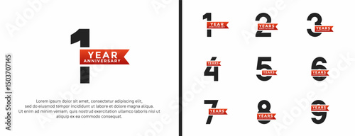 set of anniversary logo flat red and black color on white background for celebration moment