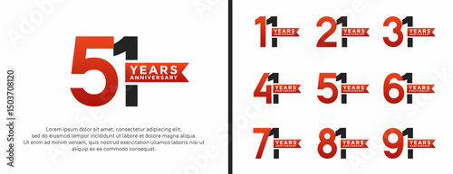 set of anniversary logo flat red and black color on white background for celebration moment