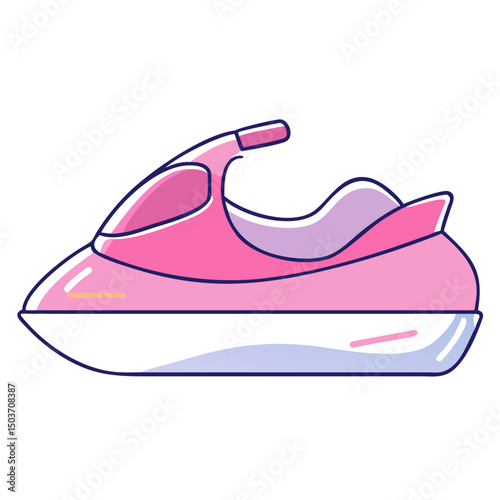  colorful line art illustration of a pink and white jet ski. Useful for water sports blogs, summer vacation websites, or recreational graphics.