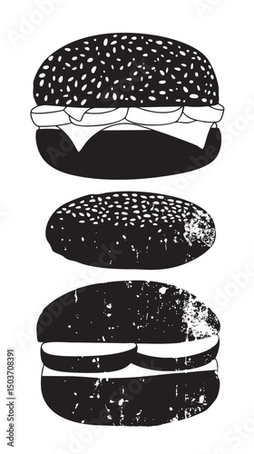 Hand drawn silhouette of burger , black silhouettes isolated on white background