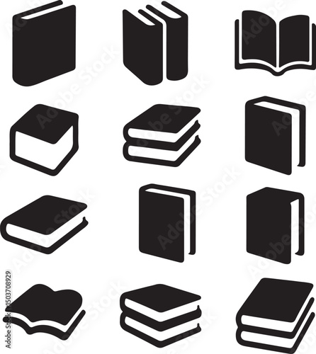 Books icon silhouette set library and education symbols vector art illustration.