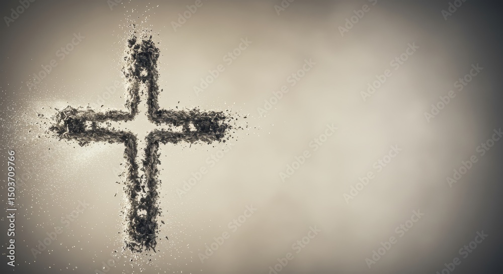 Naklejka premium Conceptual religious symbol of a christian cross created from ashes