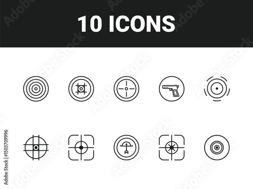 Target line icon set. Set of outline icons related to target, goal, achievement, focus, success, mission, arrow and others. Vector illustration.
