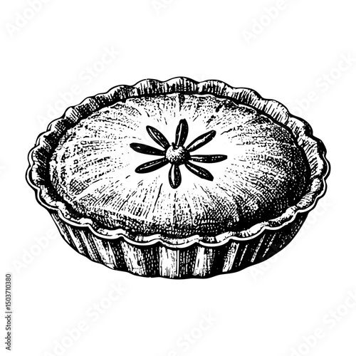Pie sketch engraving black and white outline. Scratch board imitation.