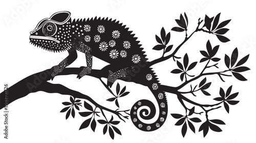 hand drawn silhouette of chameleon , black silhouettes isolated on white background