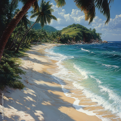 Palm trees on a beach painting.