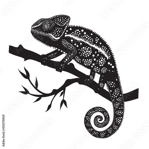 hand drawn silhouette of chameleon , black silhouettes isolated on white background