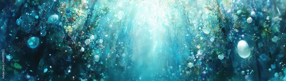 Obraz premium Azure underwater forest with light