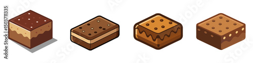 Brownie and Chocolate Dessert Icon Set – Flat Isometric Vector Illustration