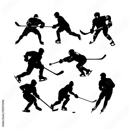 Ice Hockey Player Silhouette Set | Vector Clipart for Sports Design & Decor