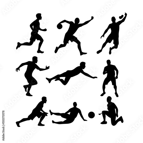 Football Player Silhouette Set | Vector Sports Athlete Poses