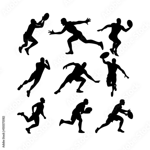 Rugby Player Silhouette Vector Set | Sports Action Clipart