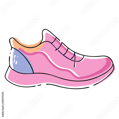 Cartoon of a pink and light blue sneaker. Can be used by fitness blogs, shoe stores online, or athletic wear websites.
