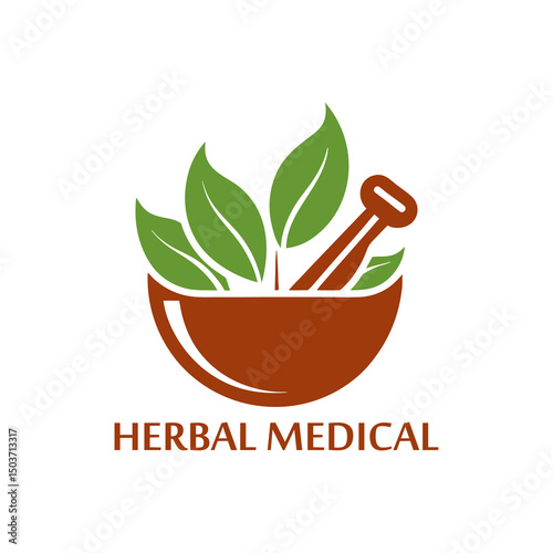 Herbal Medical Mortar and Pestle with Green Leaves