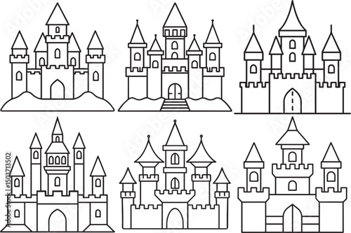 Set of castle vector illustration line art	