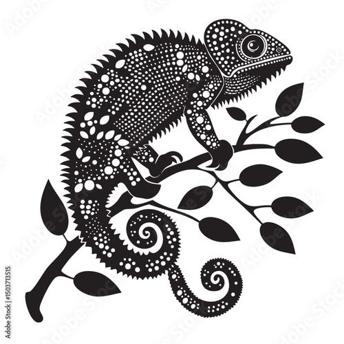 hand drawn silhouette of chameleon , black silhouettes isolated on white background