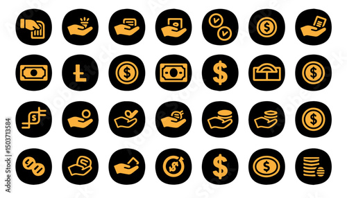 New style money in hand symbol icons set