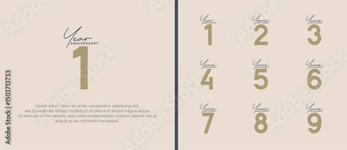 set of anniversary logo flat black and brown color on soft brown background for celebration moment