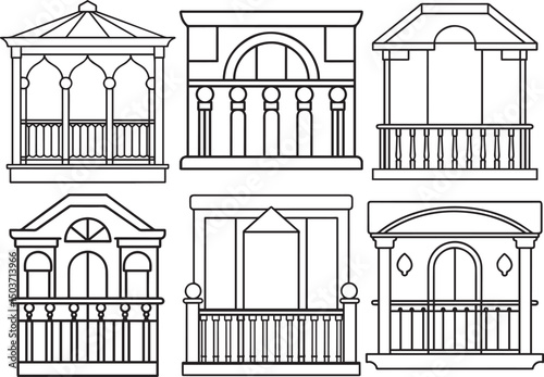 Set of balcony vector illustration line art	