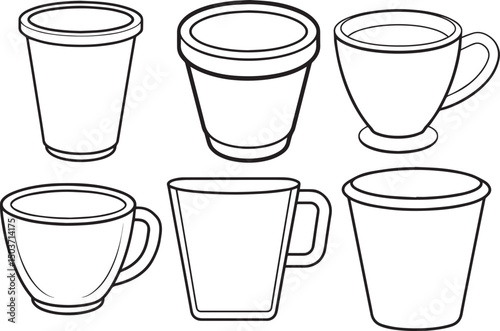 Set of Cup vector illustration line art	