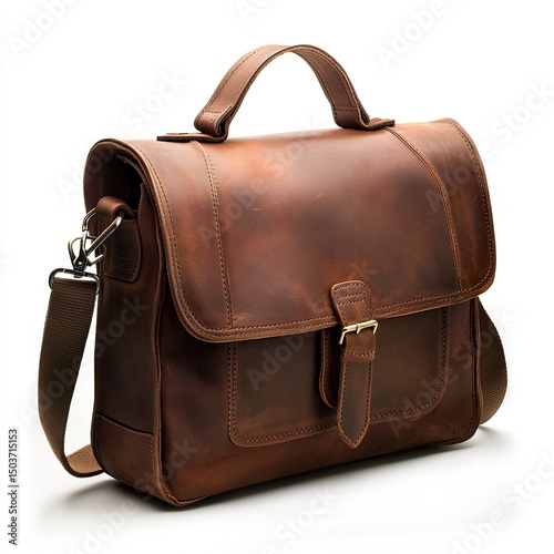 Brown leather messenger bag,  padded