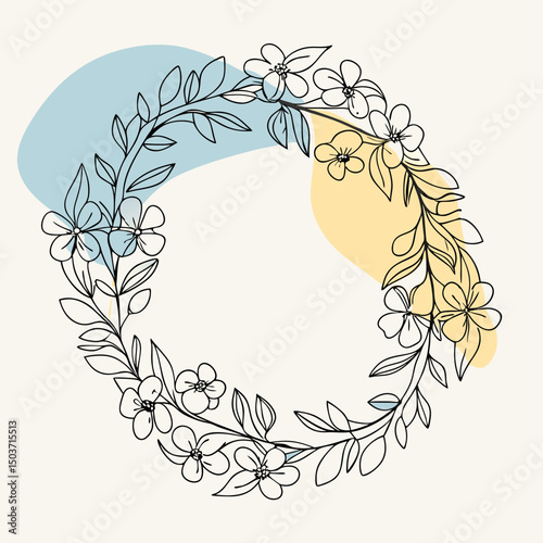 Charming floral wreath with delicate pink and purple flower accents – ideal for DIY craft designs, wedding decorations, logo frames, invitation layouts, greeting cards, and digital scrapbooking